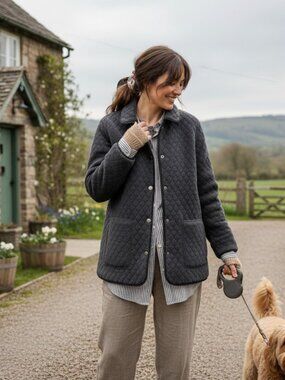 Vintage Quilted Fleece Reversible Chore Jacket Women's Size Small Black Grey